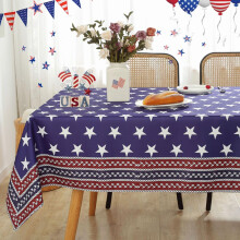 4th of July Tablecloth 60x120 in, US Flag Star Patriotic Design, Waterproof Polyester – Compatible with Memorial Day & Veterans Day