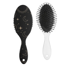 Astrology Print Hair Brush – Celestial Sun and Moon Detangler with Anti-Static Cushion, Boho Cosmic Aesthetic Wooden Handle Comb