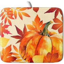 Autumn Pumpkin Maple Leaf Dish Drying Mat, 16x18", Microfiber, Hanging Loop – Compatible with Kitchen Counter & Coffee Bar