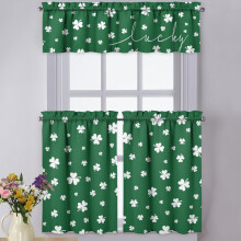 St. Patrick’s Day Kitchen Curtains 3-Piece Set, Spring Green Clover Rod Pocket Tier Curtains for Sink Window, Farmhouse Cafe Style – 36"