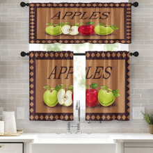 Apple Kitchen Curtains Set – 36" Farmhouse Tier & Valance, Rod Pocket, Vintage Fruit Design