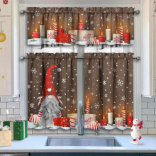 Winter Christmas Kitchen Curtains 3-Piece Set, Merry Xmas Gnome & Snowflakes, Rod Pocket, Farmhouse Cafe Style, Over Sink, 36"