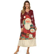 Women's Long Sleeve Christmas Nightgown – Soft, Breathable, Full-Length Sleepshirt Lounge Dress, Red (M), Compatible with Santa/Snowman Themes