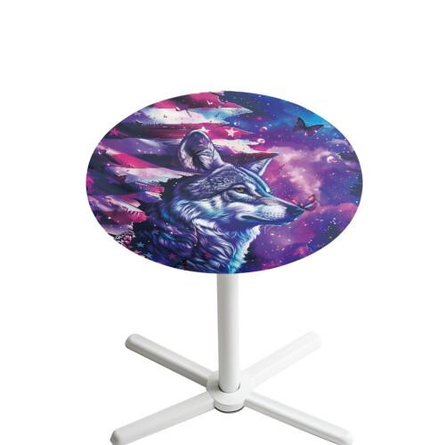 Decorative Stretch Spandex Table Topper – 24" Round, Elastic Edge, American Flag/Wolf/Galaxy/Butterfly Patterns