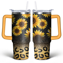 Yellow Leopard-Print 30 oz Tumbler, Stainless Steel Vacuum Insulated, with Handle Lid & Straw – Cute Gift for Women, Men, Friends