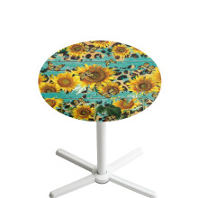 Spandex Round Table Cloth, 24", Elastic Edge, Stain-Resistant, Sunflower/Butterfly/Leopard/Wood Grain Prints