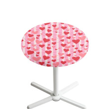 Round 24" Elastic Cocktail Table Cover – Valentine Pink Stripe, Love Heart Design, Compatible with Highboy Tables