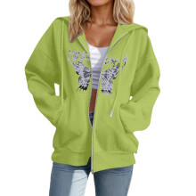 Sudaderas con capucha informales con cremallera para mujer, estilo oversize, con estampado de mariposa, cómodas y de manga larga. Blusas de moda