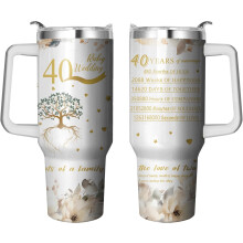 Cadeau voor het 40-jarig huwelijksjubileum – Geïsoleerde roestvrijstalen drinkbeker van 1,2 liter (40 oz) voor stellen, geschikt voor standaard