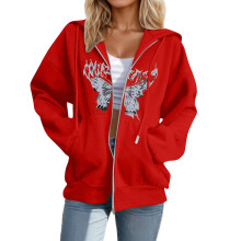 Dam Casual Zip Up Hoodies Överdimensionerade Mode Fjärilstryck Komfort Långärmade Tröjor Trendiga Pullovertoppar För Dam