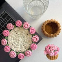Yiokii Crochet Coaster Kit,Rose Flower Bouquet,DIY Handmade Decorative