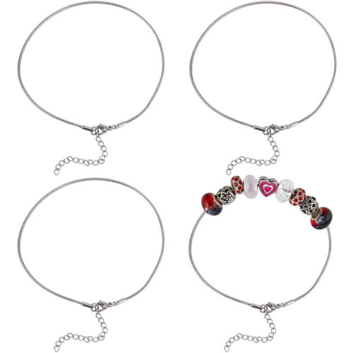 Silver Snake Chain Charm Bracelets with Lobster Clasp 12 pcs