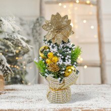 Mini 20cm Christmas Tree with Red Ornaments, Bow & Flower – Desktop Holiday Decor, Compatible with Home/Office/Party