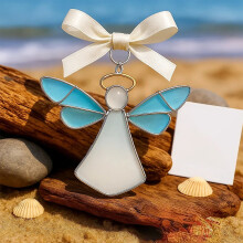 Bow Ribbon Metal Twisted Wire Pendant with Sea Glass – Coastal Holiday Ornament for Christmas Tree, Home Decor, Window Hanging, Craft & Gift