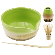 4PCS Matcha Whisk Set with Bowl, Holder, Bamboo Whisk & Scoop – Compatible with Matcha Making
