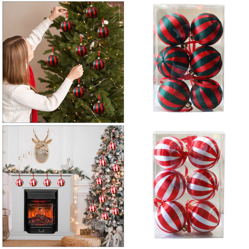 Christmas Baubles Red Green Striped 6PCS