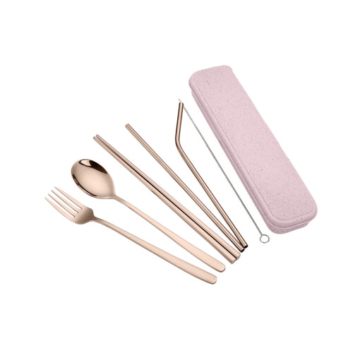 Rose Gold Titanium-Coated Cutlery Set Fork Spoon Chopsticks