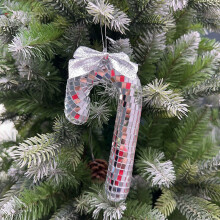 Christmas Tree Ornament, Mirror Mosaic Candy Cane Pendant with Silver Bow, Foam Hanging Decoration for Holiday Tree, Home, and Party Décor