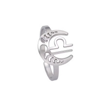 Women's Stainless Steel 12 Celestial Sign Constellation Geometric Moon Hollow Rings Gifts for Birthday Open Rings Silver Libra Adjustable