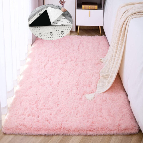 Μαλακά χαλιά Shaggy Pink ορθογώνια 31" x 63" αφράτα, υδροαπορροφητικά, αντιολισθητικά,