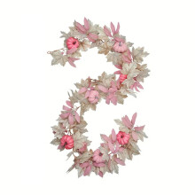 Fall Maple Leaves Garland 5.58ft with Pink Pumpkins – Artificial Autumn Decor for Halloween, Thanksgiving & Home