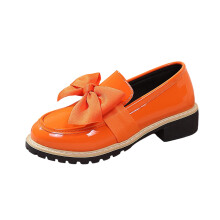Damen-Loafer, modisch, lässig, für jede Jahreszeit, aus glänzendem Leder mit Schleife, runder Zehenpartie, niedrigem Absatz, PU-Material, Größe