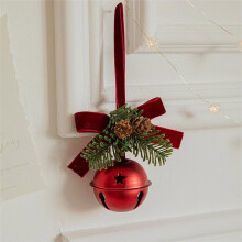 Festive Velvet Bow Tie Iron Pendant Ornament, 3.9in Red Christmas Tree Decoration Compatible with Home/Hotel/Office Displays