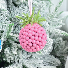 Purple Glitter Foam Berry Ornament with Green Leaves – Christmas Tree Hanging Decor, Holiday Party Home Decor, Candy Style Pendant