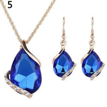 925 Silver Gold Earrings Necklace Set Crystal Pendant Women Wedding Delicate Jewelry Gift-Blue
