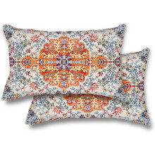 Housses de coussin bohèmes en lin orange et bleu, 30 x 50 cm, lot de 2