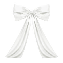 Laço decorativo de tecido branco, 60x27cm com pontas de 82cm.