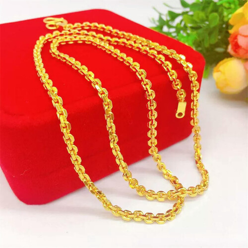 Colar feminino com elos em formato de O, banhado a ouro amarelo 24K, 60 cm (24 polegadas)