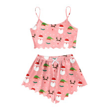 Pigiama natalizio da donna, set due pezzi, rosa, taglia L