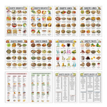 12-Piece Diabetes Food List Chart Set + Meal Planner, Low-Carb Food Chart for Blood Sugar Control, Compatible with Diabetic Diet Plans