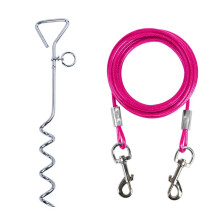 dog leash and wooden stake set, suitable for large dogs in yards, outdoor dog ground anchor, used for yard camping, parks, beaches (pink)