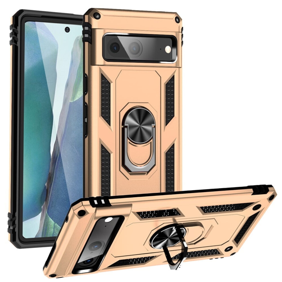 Google Pixel 7 6.4-Inch Case – Impact-Resistant, Magnetic Ring, Kickstand, Drop Protection, Compatible With Google Pixel 7 Gold 9489952004082