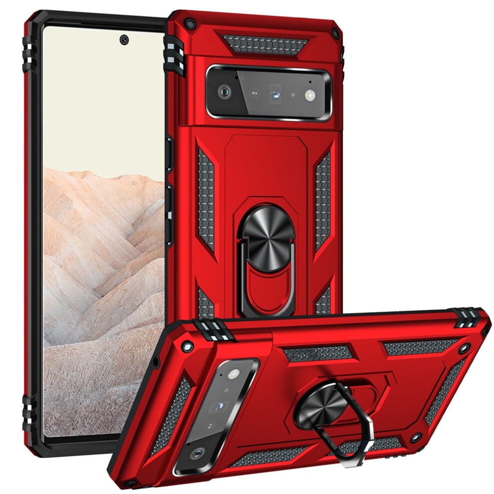Impact-Resistant Magnetic Phone Case With Kickstand & Metal Ring For Google Pixel 6 Pro 6.7-Inch, Compatible With Google Pixel 6 Pro Red 9489952004020