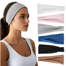 6er-Pack breite, elastische Damen-Stirnbänder, weich, rutschfest und schweißabsorbierend für Yoga