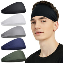 5er-Pack Unisex-Sportstirnbänder, feuchtigkeitsableitende Schweißbänder für Laufen, Radfahren, Fußball, Yoga & Fitness