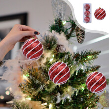 3-Pack Red & White Sequin Christmas Ornaments, Sparkling Striped Baubles for Tree, Party & Home Décor