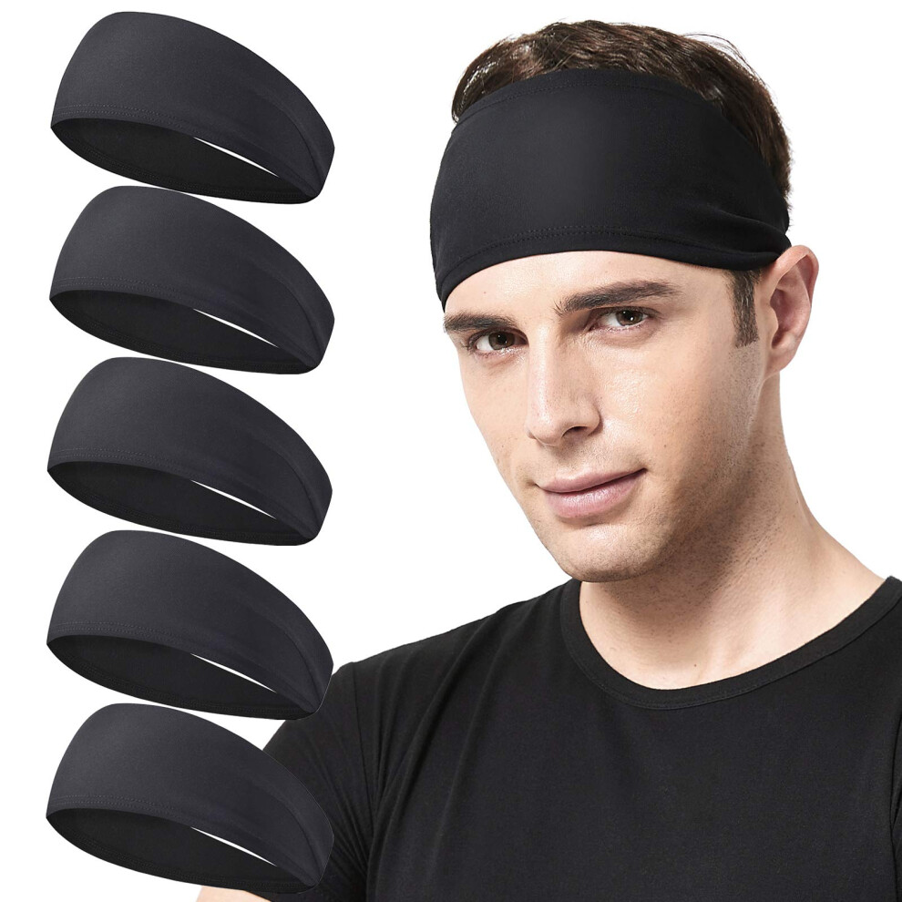 5-piece men's sports headband, elastic, sweat-wicking and breathable, suitable for running, cycling, basketball, yoga and fitness, unisex.