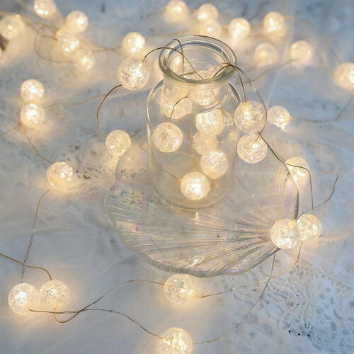 Cordão de luzes de cristal com 20 LEDs e 78,7 polegadas de brilho quente.