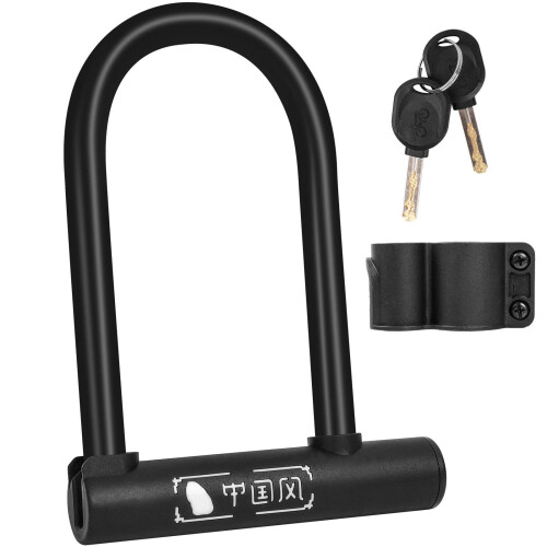 Antivol de vélo en U robuste avec 2 clés, étanche et support de fixation inclus.