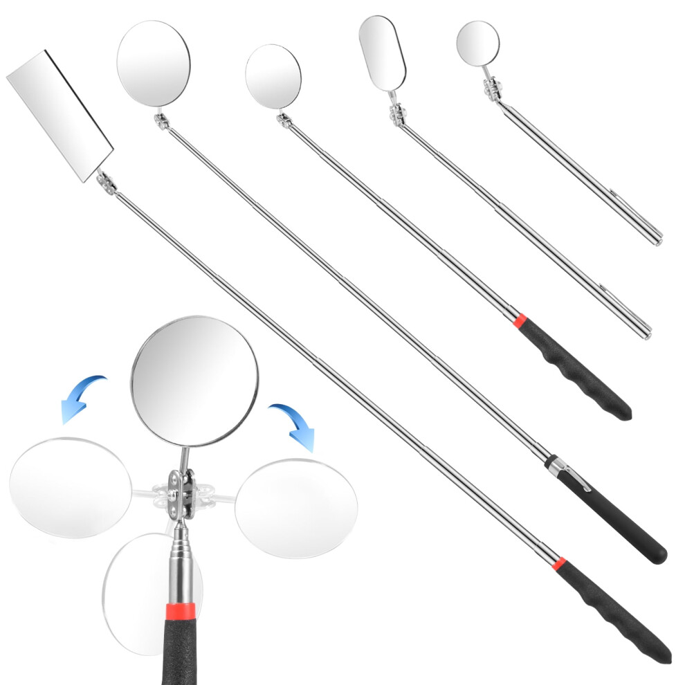 5Pcs Telescoping Inspection Mirror, Stainless Steel Extendable Mechanic Mirror With 360 Rotation For Observe Vehicle Small Parts 9489952005478