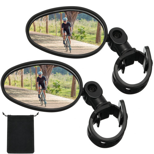 2-piece bicycle rearview mirror, adjustable 360-degree rotation, shockproof acrylic.