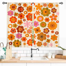 Retro Floral Curtains Boho Orange 2 Panels 27.5x36 Inch