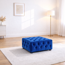 (Blue, Footstool) Monaco U Shape Corner Sofa Chesterfield Plush Velvet Large Sofa Set Luxury Tufted Design UK