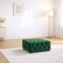 (Green Velvet, Footstool) Luxury Chesterfield Chaise Sofa Longue Plush Velvet L Shape Corner Settee Couch