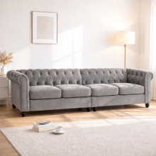 (4 Seater, Grey) Hampton Chesterfield Sofa Set 2 Seater, 3 Seater, Armchair Plush Velvet Couch Tufted Design
