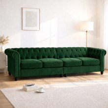 (4 Seater, Green) Hampton Chesterfield Sofa Set 2 Seater, 3 Seater, Armchair Plush Velvet Couch Tufted Design